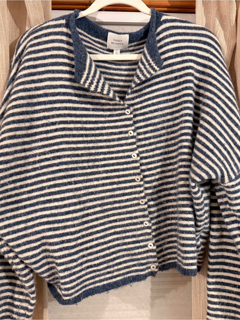 Things Between Blue and Cream Striped Button-Down Cardigan